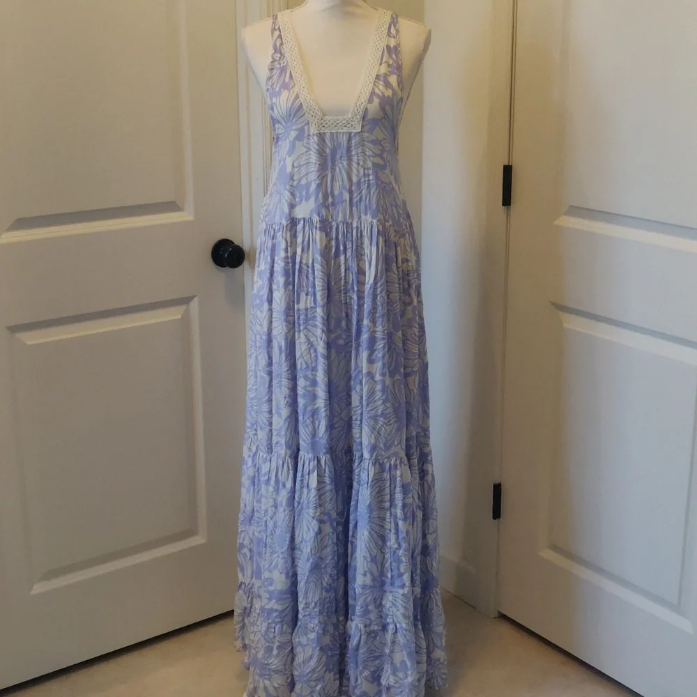 New!Free people slip on boho-chick tier cornflower combo maxi dress Cottagecore - Picture 15 of 15